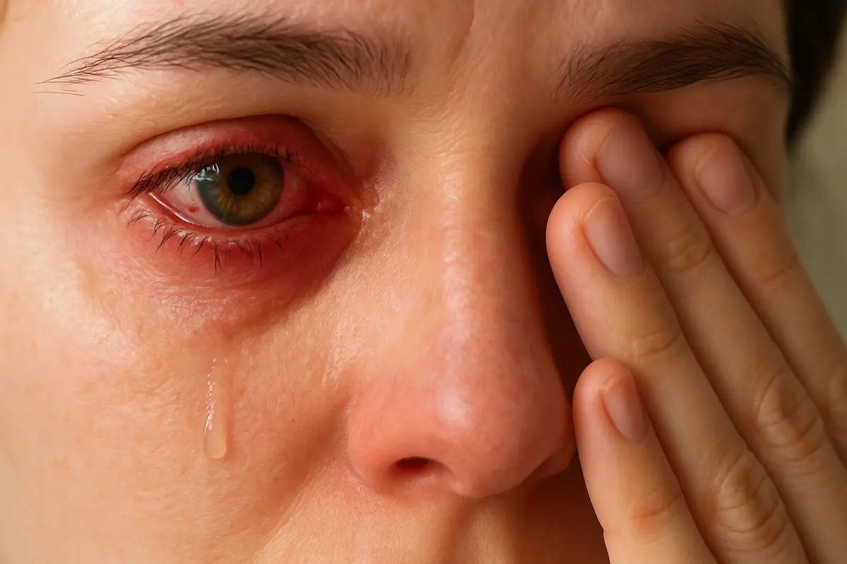 قرمزی و سوزش شدید چشم به دلیل استفاده از ضد آفتاب نامناسب