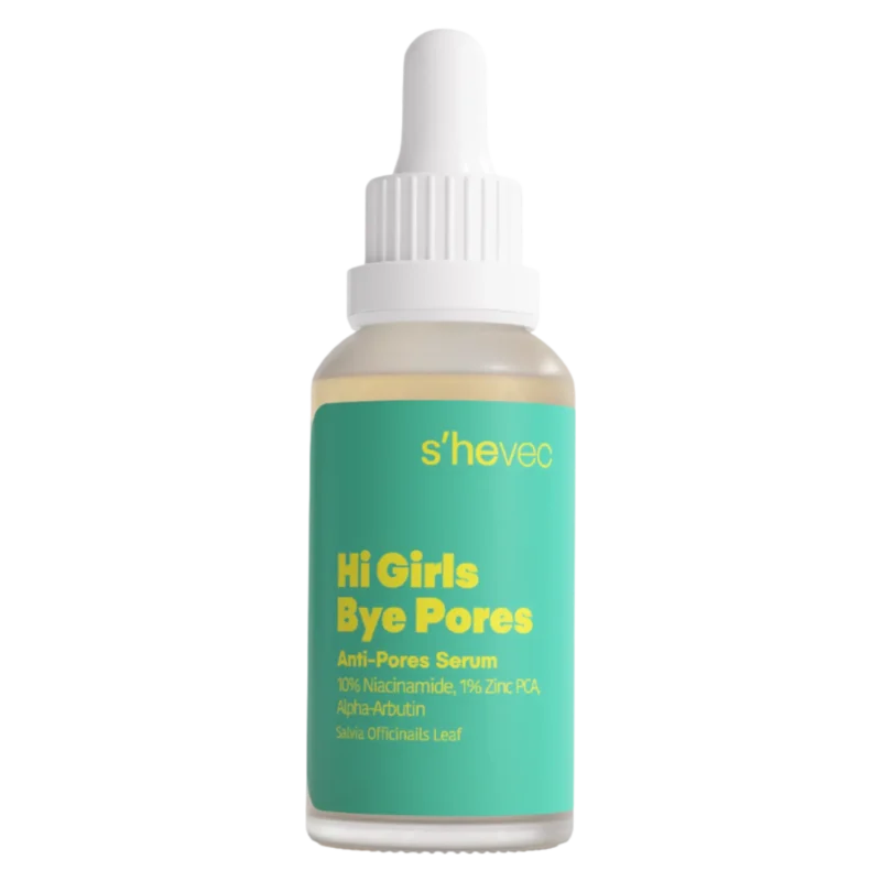 shevec-hi-girls-bye-pores-serum-00 سرم نیاسینامید و جمع کننده منافذ شی وک مدل Hi Girls Bye Pores